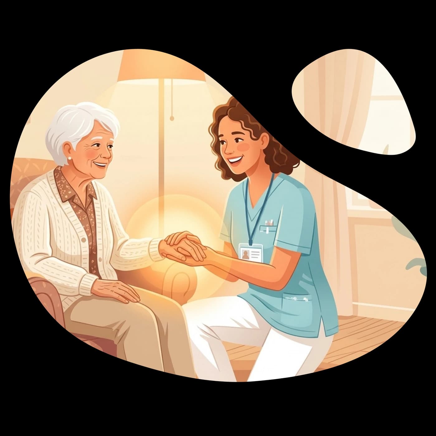 A 123 GA caregiver holding hands with a client at home
