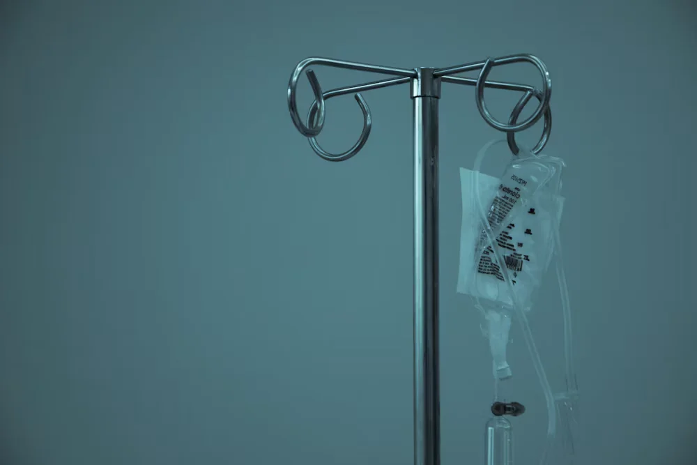 An IV nutrition bag hanging from a stand
